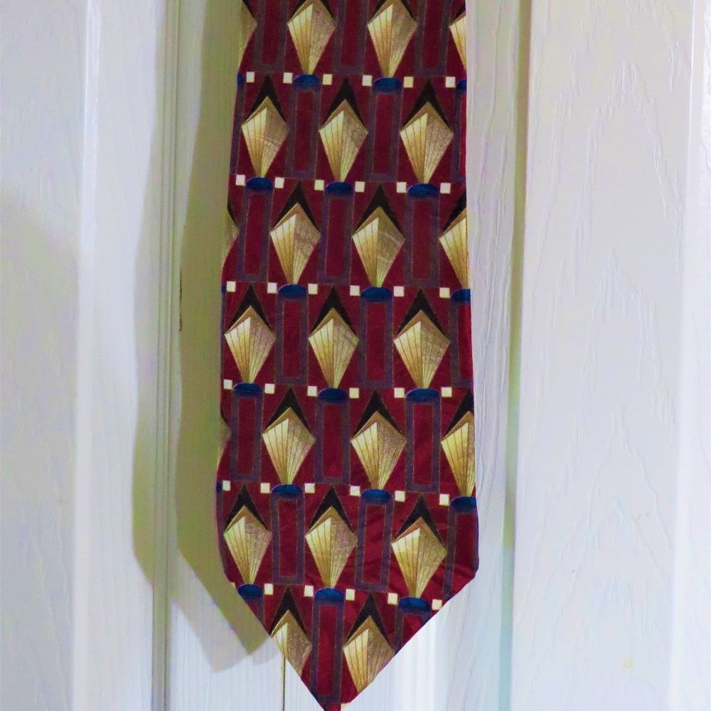 George Machado Maroon Geometric Men's Silk Tie - PRICE DROP!!